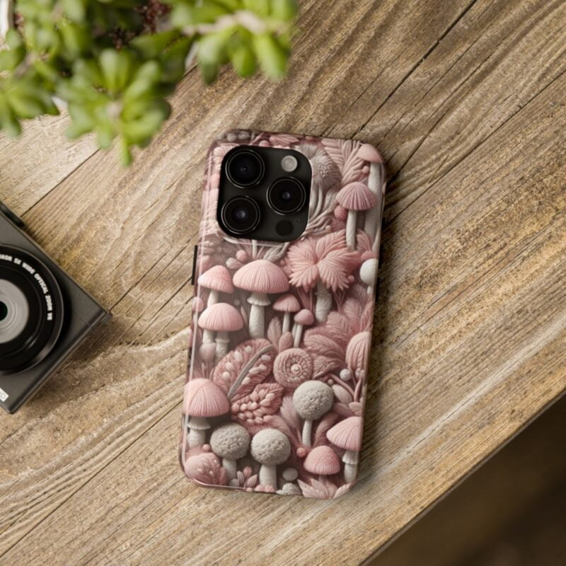 Pastel Pink Mushroom Embroidered Phone Case 3