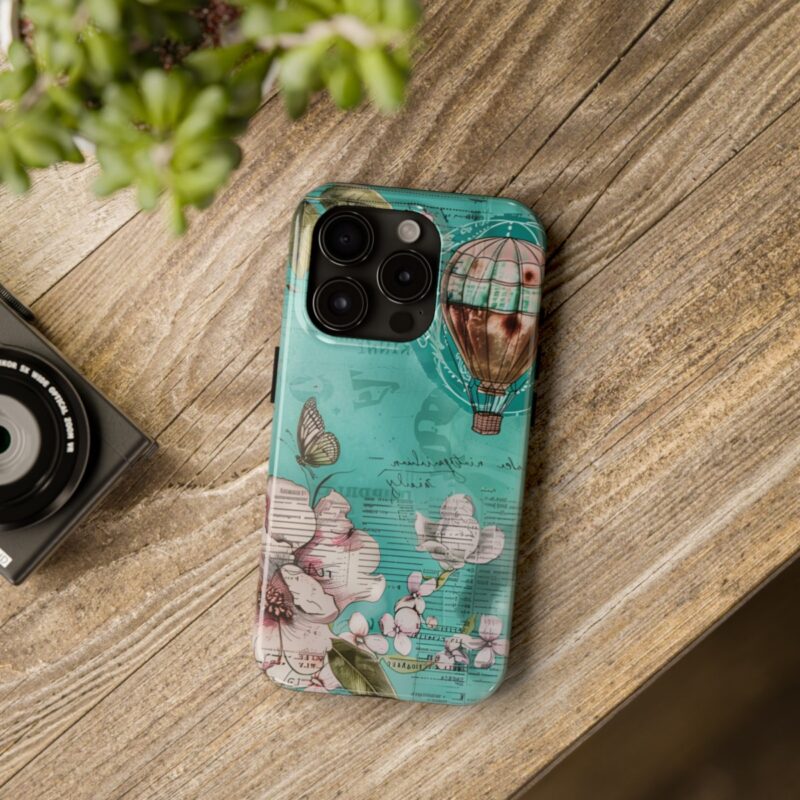 Hot Air Balloon Turquoise Junk Journal Phone Case 3