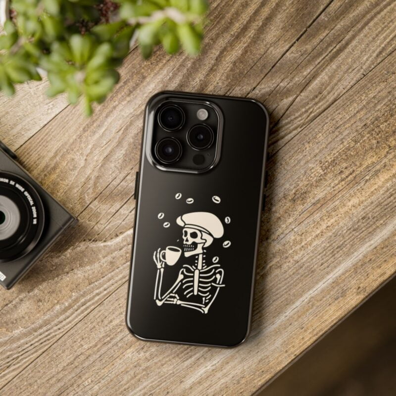 Funny Skeleton Having Coffee Phone Case 3
