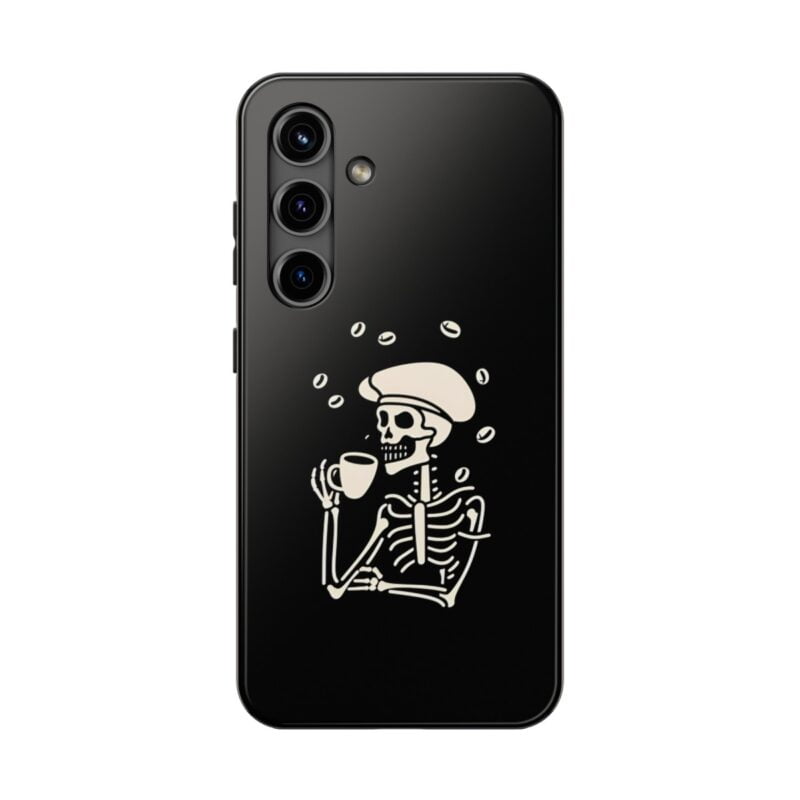 Funny Skeleton Having Coffee Phone Case 4