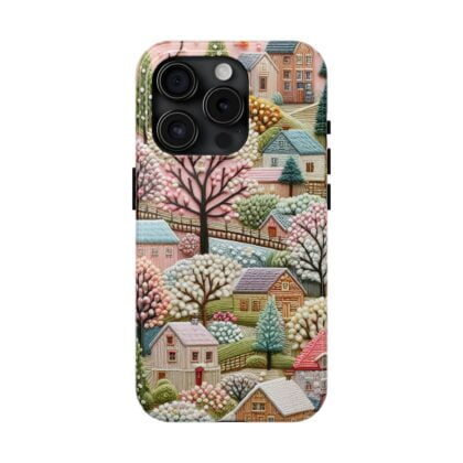 Cottagecore Spring Village Embroidered Phone Case