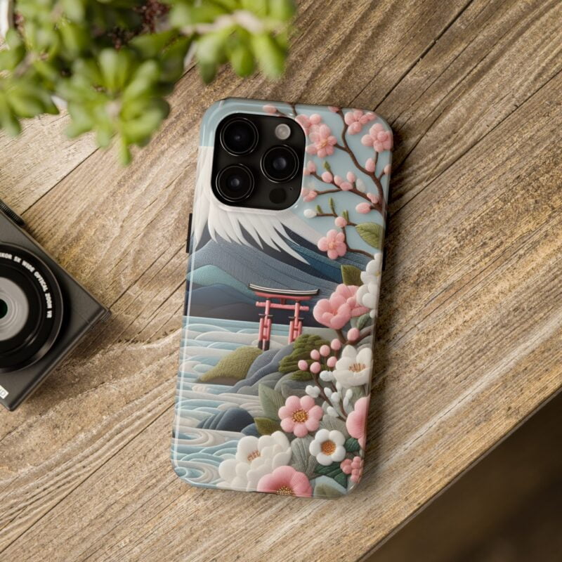 Japanese Cherry Blossom Landscape Embroidered Phone Case 3