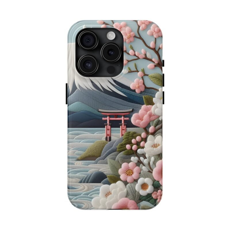 Japanese Cherry Blossom Landscape Embroidered Phone Case 5