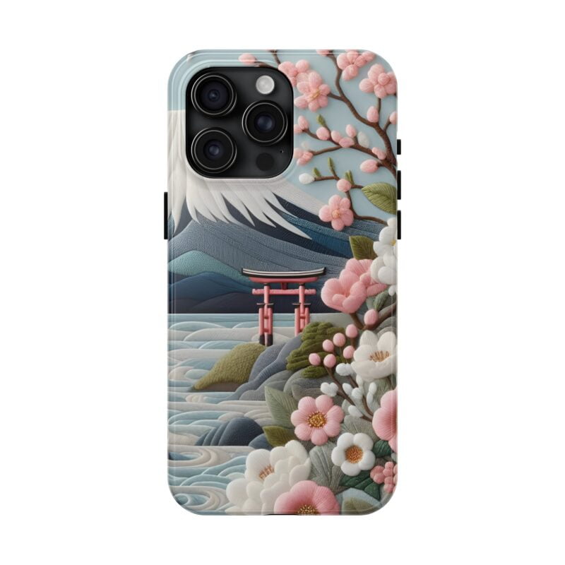Japanese Cherry Blossom Landscape Embroidered Phone Case
