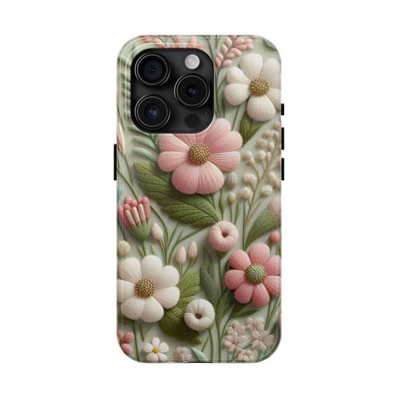 Pastel Blue Flowers Embroidered Phone Case