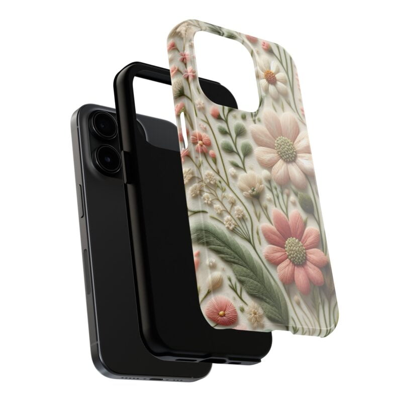 Pastel Green Flowers Embroidered Phone Case 2