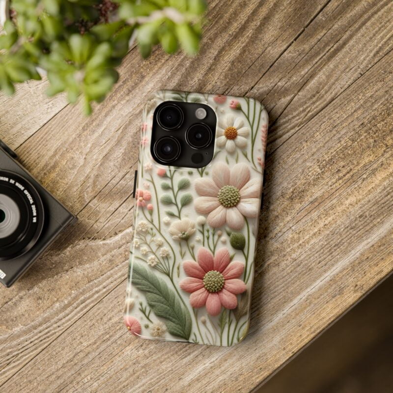 Pastel Green Flowers Embroidered Phone Case 3