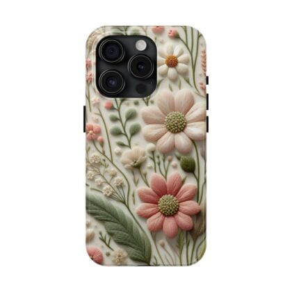 Pastel Green Flowers Embroidered Phone Case