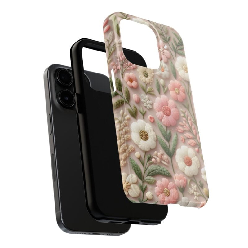 Pastel Pink Flowers Embroidered Phone Case 2