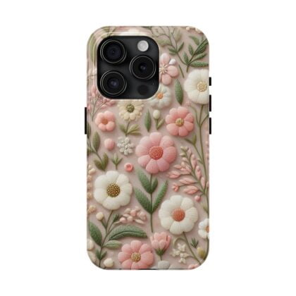 Pastel Pink Flowers Embroidered Phone Case