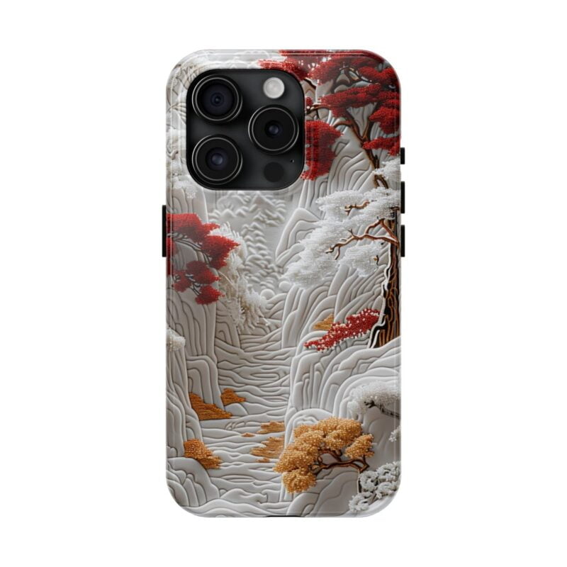 Snowy Red and Gold Forest iPhone 15 Pro Case