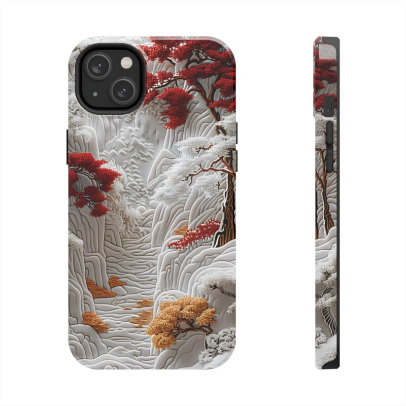 Snowy Red and Gold Forest iPhone 14 Plus Case