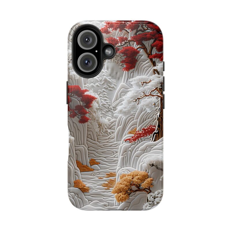 Snowy Red and Gold Forest iPhone 16 Case
