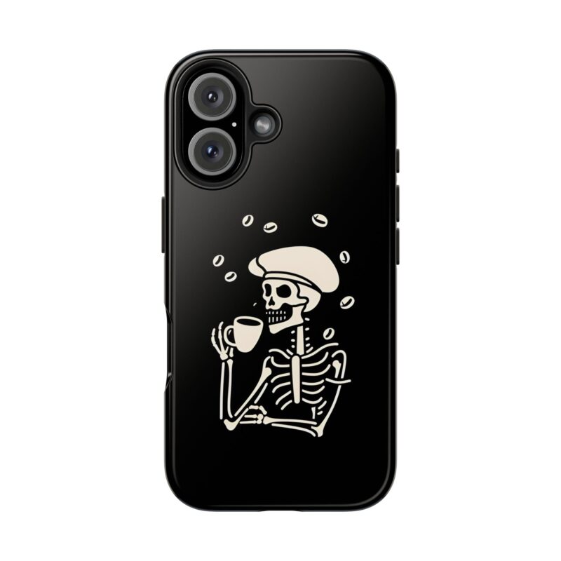 Funny Skeleton Having Coffee iPhone 16 Case