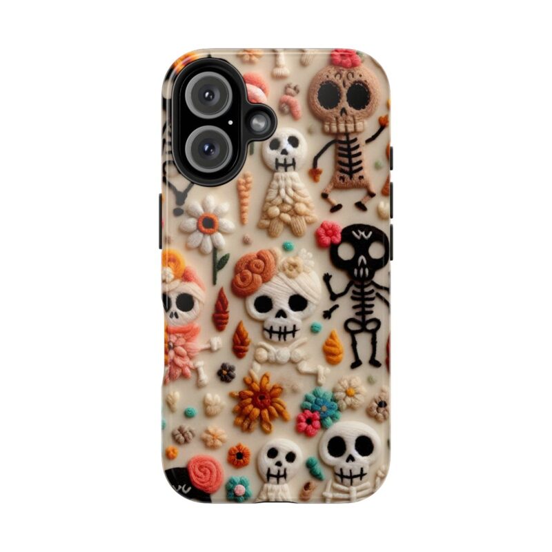 Cute Skeletons Embroidered iPhone 16 Case
