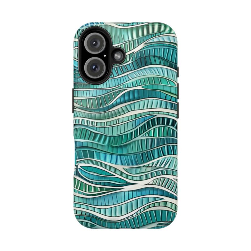 Blue Teal Wave Pattern iPhone 16 Case