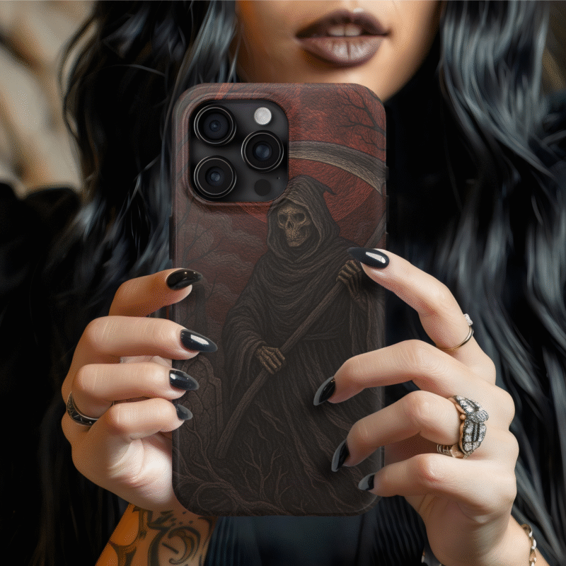 Gothic Grim Reaper Phone Case for iPhone | Dark Fantasy Horror Phone Cover | Skull & Scythe Macabre Aesthetic | Halloween Gift for Him