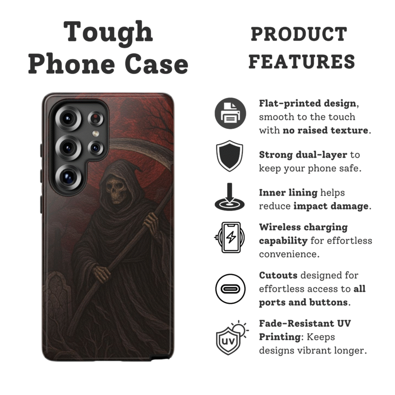 Gothic Grim Reaper Phone Case for iPhone | Dark Fantasy Horror Phone Cover | Skull & Scythe Macabre Aesthetic | Halloween Gift for Him - Image 12