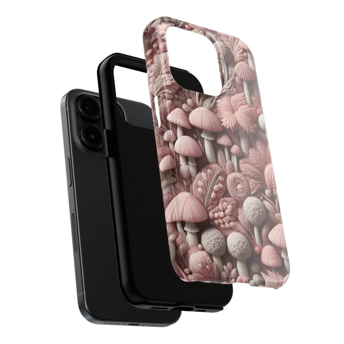 Pastel Pink Mushroom Embroidered Phone Case 2
